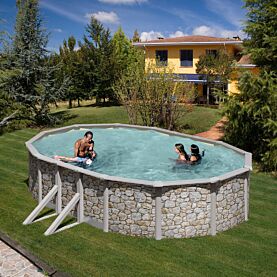 Stahlwandpool Gre GIANT Komplettset Ovalpool oval 375 x 610 x 132 cm stein