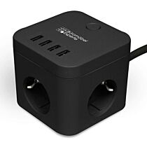 2er Set Steckdosenwürfel Mehrfachsteckdose schwarz 3 Steckdosen + 4x USB A Port