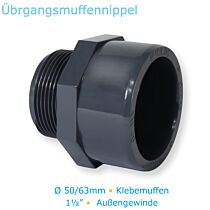 PVC-U Fitting Übergangsnippel 63/50 mm Muffe/Stutzen x 1 1/2" AG