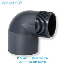 PVC-U Fitting Winkel 90° 50 mm Klebemuffe x 1 1/2" AG