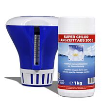 Dosierschwimmer mit Thermometer + 1x SR Super Chlor Langzeittabs 200g, 1 kg 